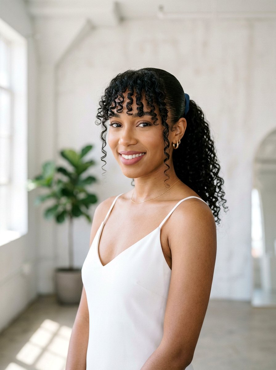 Sleek Ponytail With Curly Bangs - 20 sleek prom ponytail with curls - 20 sleek prom ponytail with curls