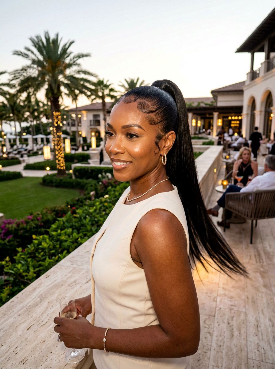Sleek Ponytail With Edge Control For Resort Dinner - 20 resort dinner ponytail hairstyle - 20 resort dinner ponytail hairstyle