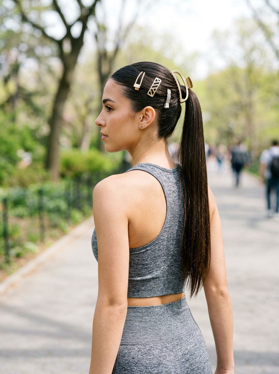 Sleek Ponytail With Hair Clips - 20 pilates hairstyle with sleek ponytail - 20 pilates hairstyle with sleek ponytail