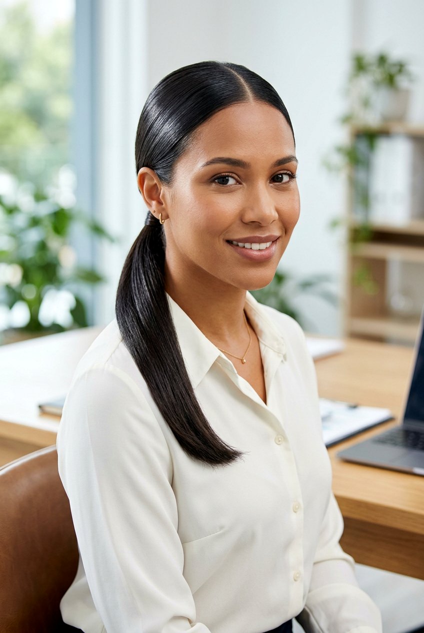 Sleek Ponytail With Middle Part - 20 sleek ponytail for office - 20 sleek ponytail for office