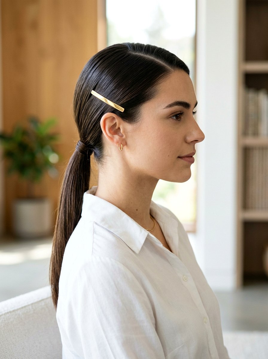 Sleek Ponytail With Side Part And Subtle Hair Clip - 20 sleek office ponytail with side part - 20 sleek office ponytail with side part