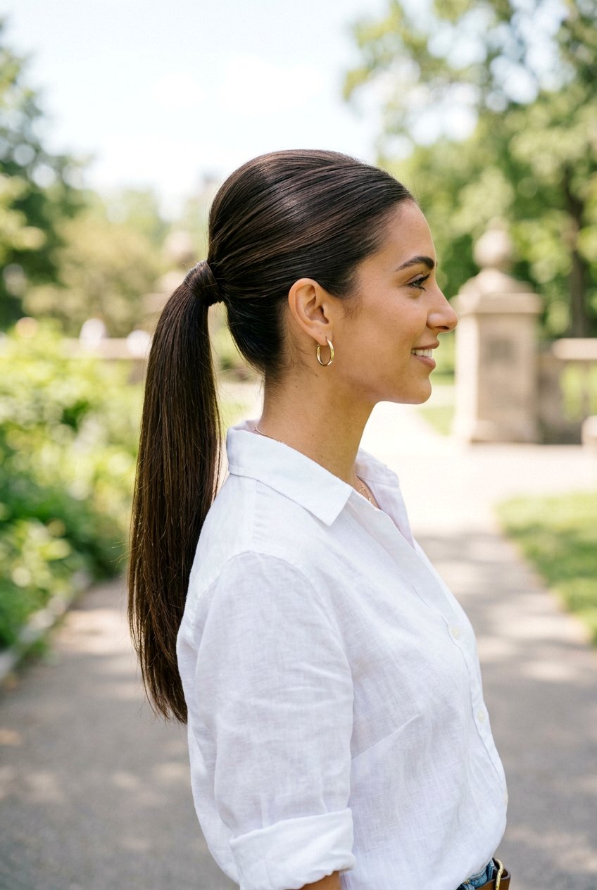 Sleek Ponytail With Slight Volume At Crown - 20 sleek ponytail for office - 20 sleek ponytail for office