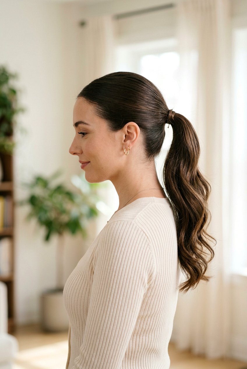 Sleek Ponytail With Slight Wave Ends - 20 sleek ponytail for office - 20 sleek ponytail for office