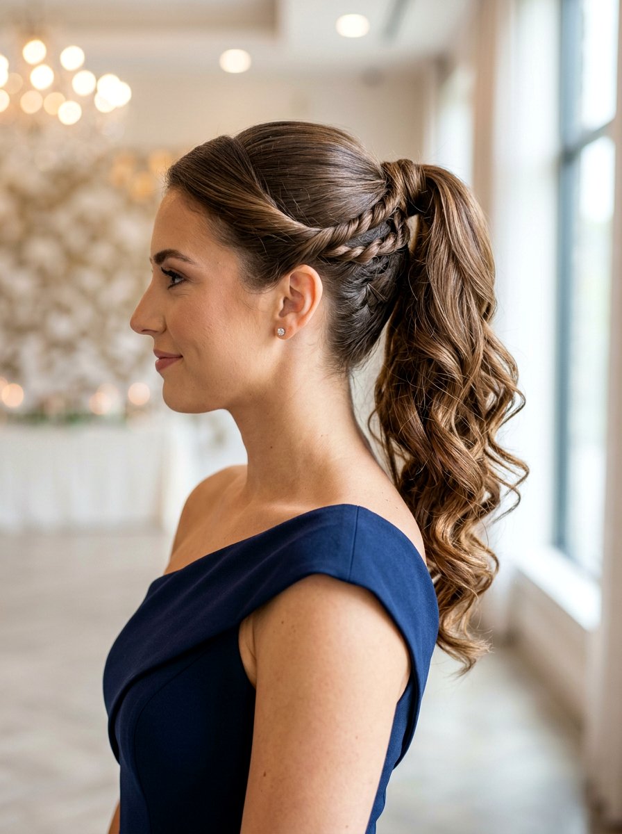 Sleek Ponytail With Twisted Side Detail - 20 sleek prom ponytail with curls - 20 sleek prom ponytail with curls
