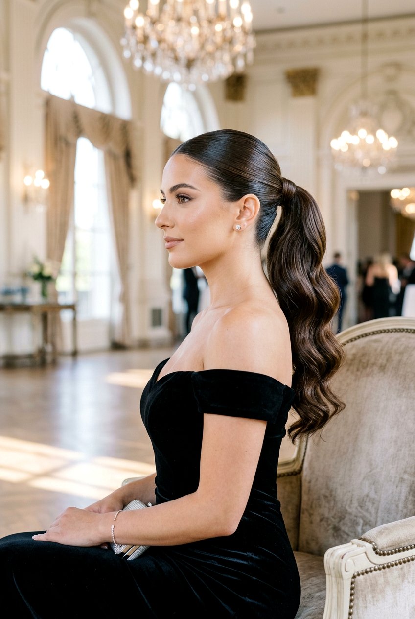 Sleek Ponytail With Wave Detail - 20 prom hairstyle with sleek ponytail - 20 prom hairstyle with sleek ponytail