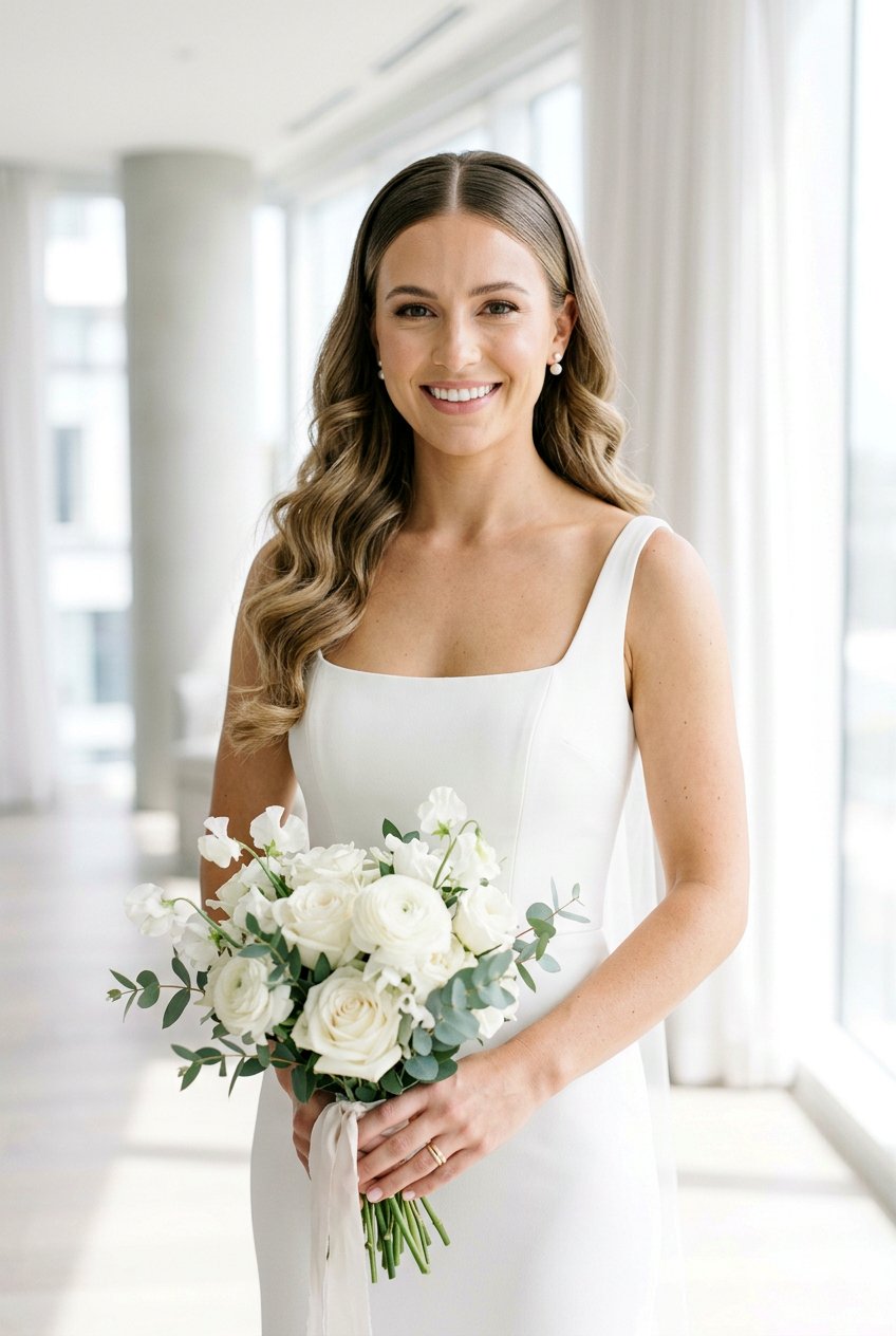 Sleek Root Bridal Soft Curls With Middle Part - 20 bridal soft curls with middle part - 20 bridal soft curls with middle part