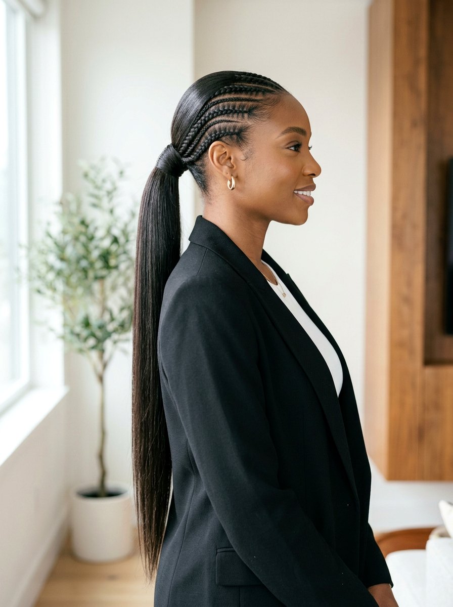 Sleek Sew In Ponytail - 20 track hairstyle with slick ponytail - 20 track hairstyle with slick ponytail