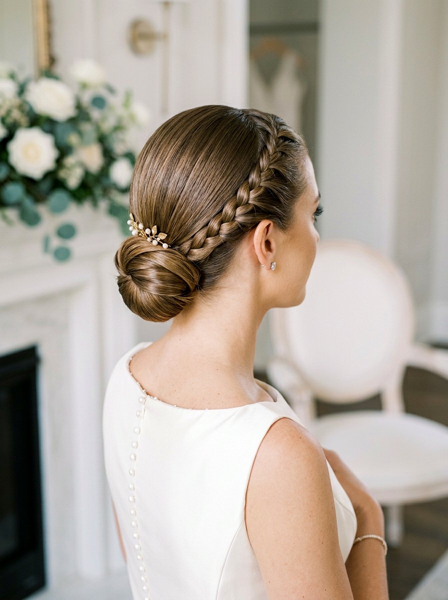 Sleek Side Braid Low Bun - 20 side braided bridal bun - 20 side braided bridal bun