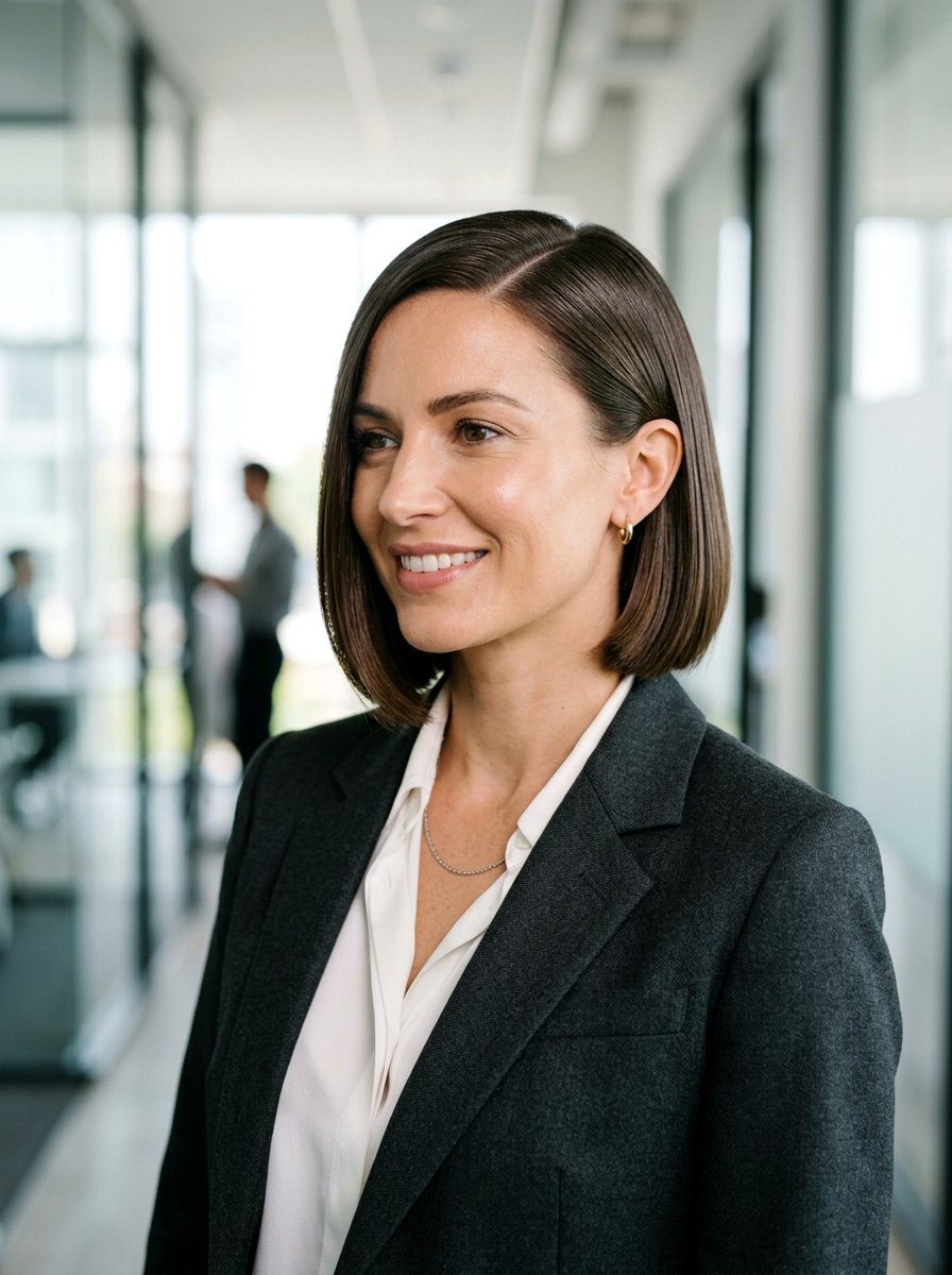 Sleek Side Part Bob - 20 quick office hairstyle for short hair - 20 quick office hairstyle for short hair