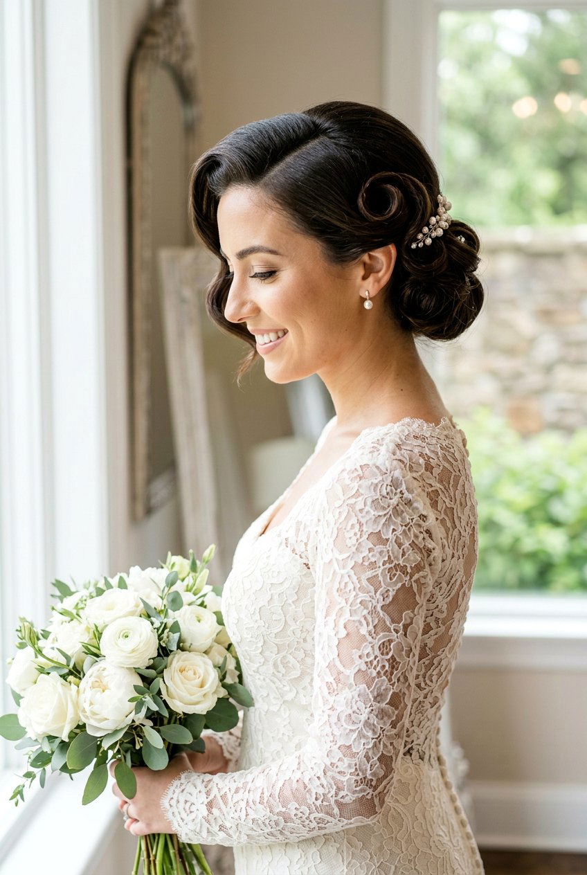 Sleek Side Part Bridal Updo - 20 bridal hairstyle for straight sleek look - 20 bridal hairstyle for straight sleek look