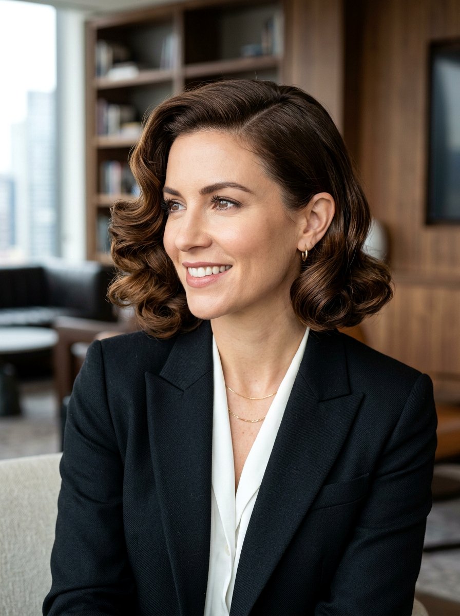 Sleek Side Part Pin Curl Bob - 20 pin curl bob hairstyle - 20 pin curl bob hairstyle