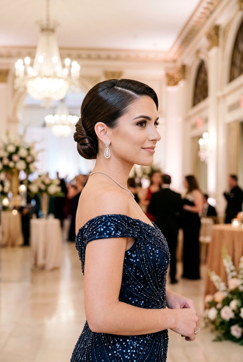 Sleek Side Part Updo For Engagement Shoot - 20 engagement shoot hairstyles - 20 engagement shoot hairstyles