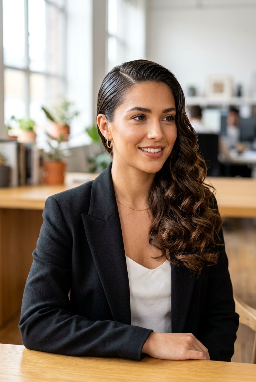 Sleek Side Sweep With Waves - 20 side swept curls for wedding guest - 20 side swept curls for wedding guest