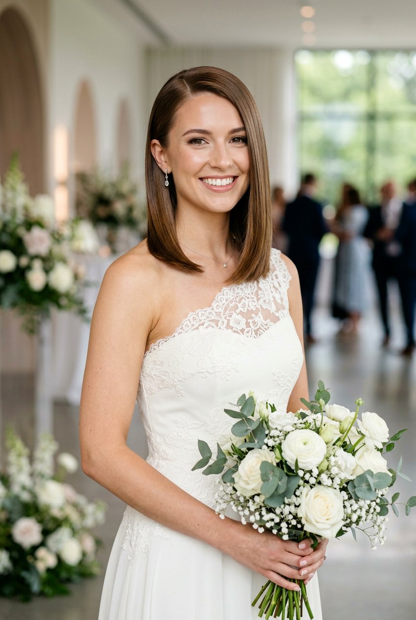 Sleek Side Swept Straight Hair - 20 bridal hairstyle for straight sleek look - 20 bridal hairstyle for straight sleek look