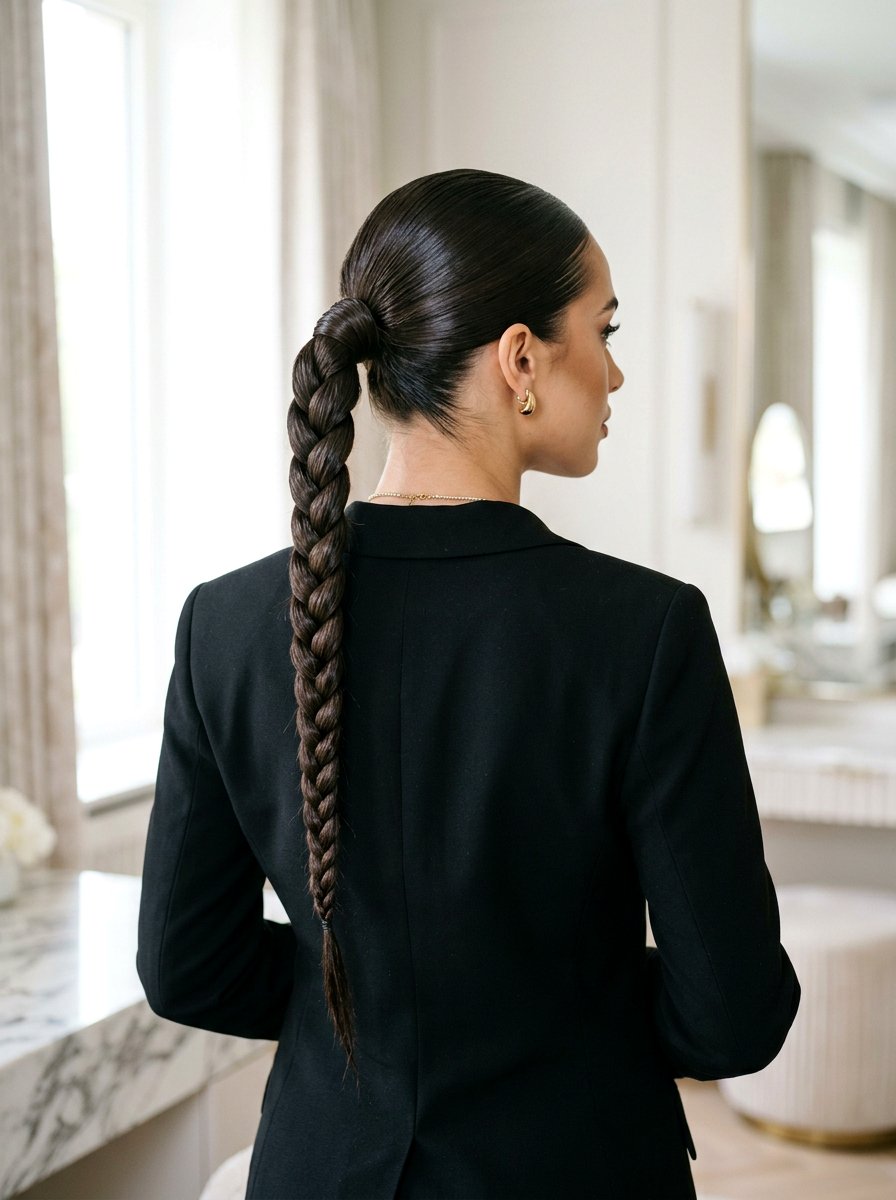 Sleek Slick Back Ponytail With Braided Length - 20 sleek slick back ponytail - 20 sleek slick back ponytail