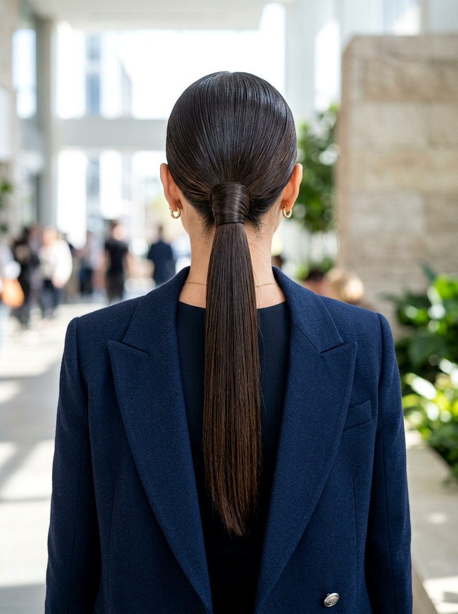 Sleek Slick Back Ponytail With Wrapped Base - 20 sleek slick back ponytail - 20 sleek slick back ponytail