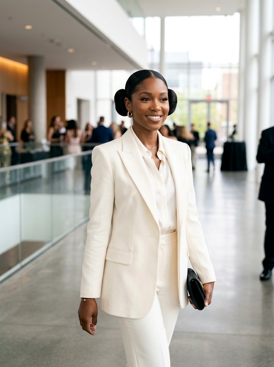 Sleek Space Buns - 20 sleek hairstyle for wedding guest - 20 sleek hairstyle for wedding guest