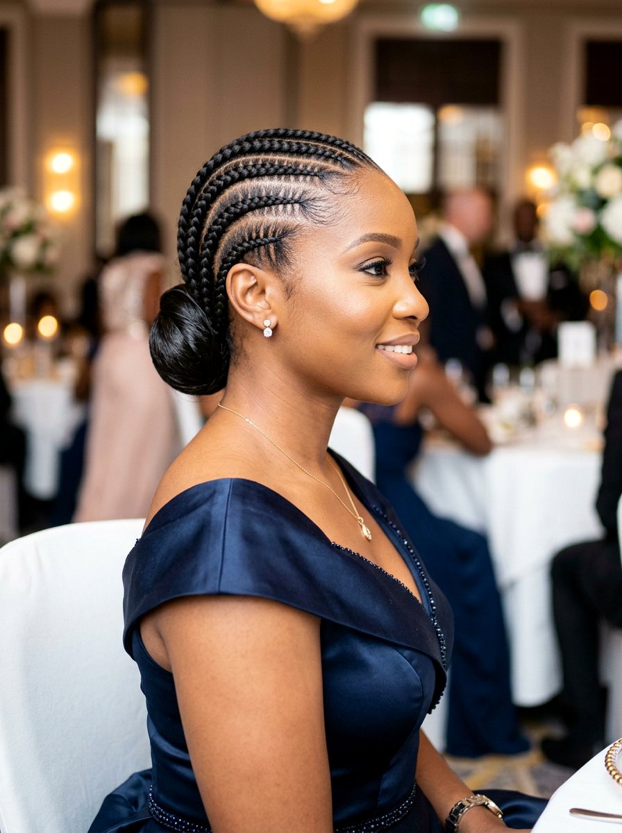 Sleek Straight Back Cornrows Low Bun - 20 straight back cornrows with bun - 20 straight back cornrows with bun