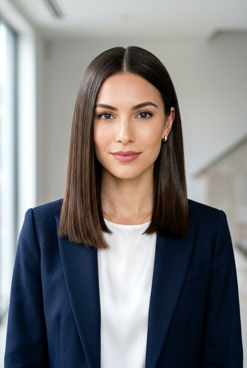 Sleek Straight Blunt Lob Center Part - 20 blunt lob with center part - 20 blunt lob with center part