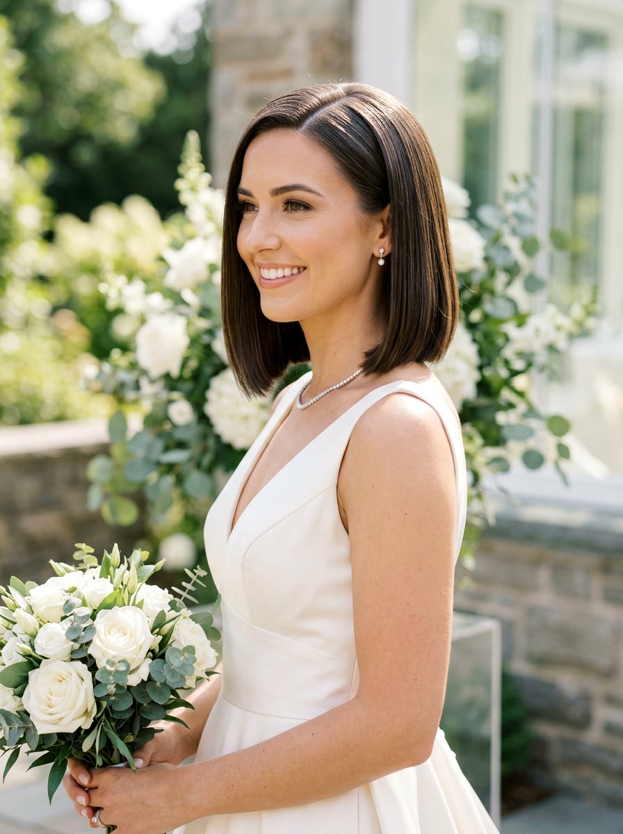 Sleek Straight Bob Bridal Hairstyle - 20 simple bridal hairstyle for short hair - 20 simple bridal hairstyle for short hair