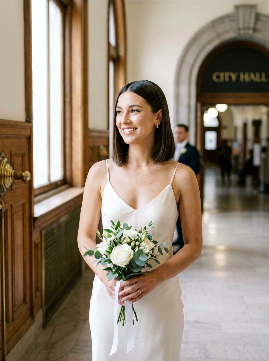 Sleek Straight Bob Courthouse Wedding Hair - 20 simple courthouse wedding hairstyle