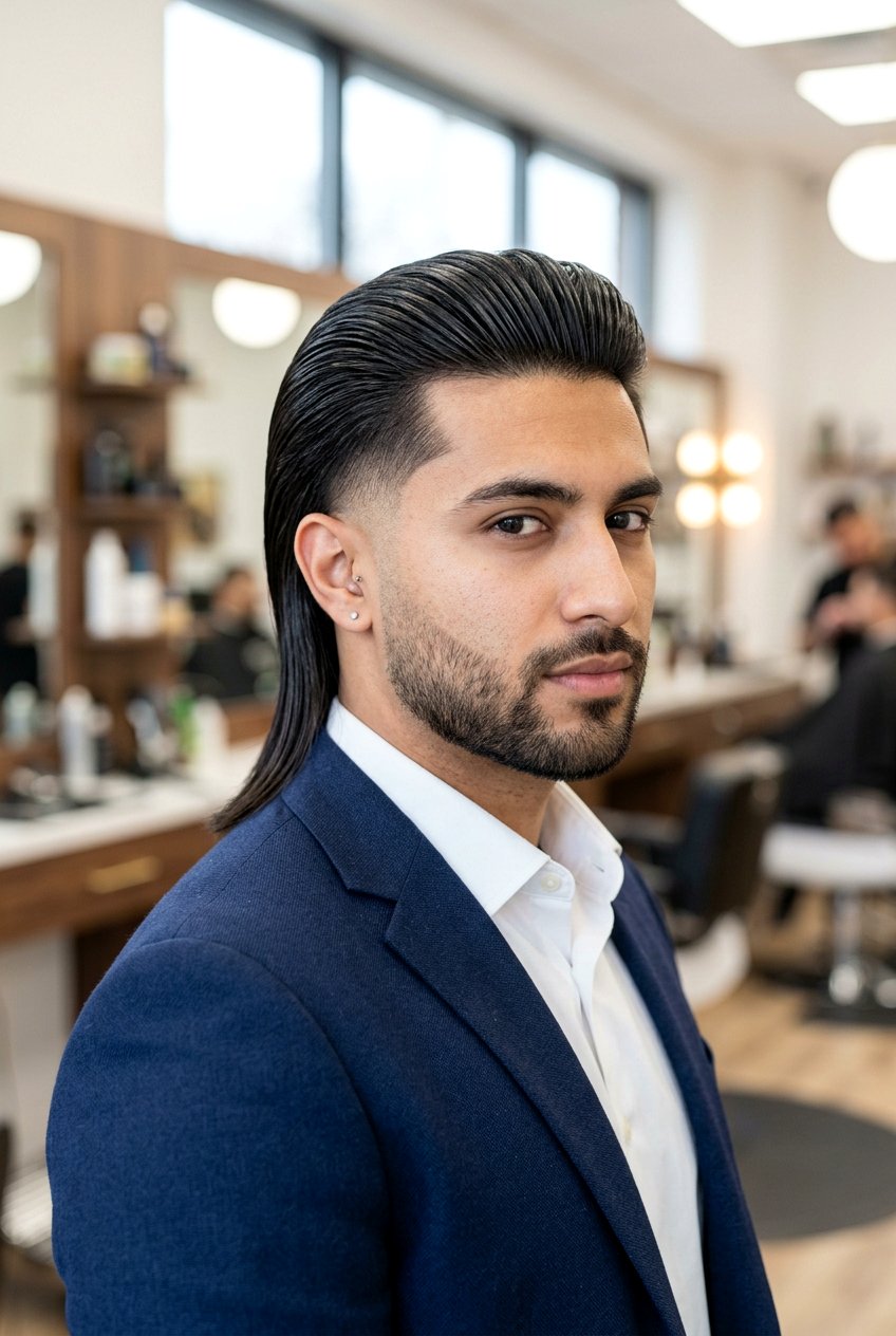 Sleek Straight Hair Burst Fade Mullet - 20 burst fade mullet for men with straight hair - 20 burst fade mullet for men with straight hair