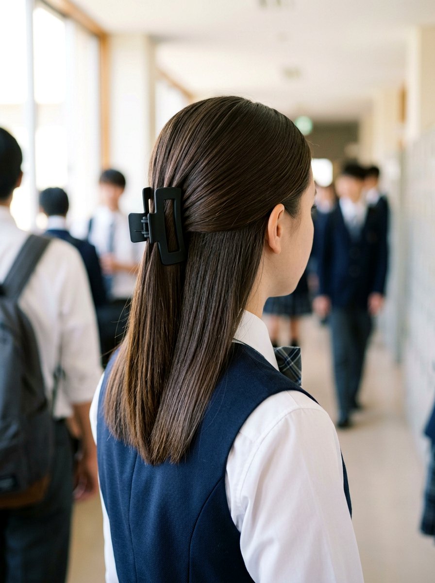 Sleek Straight Hair Claw Clip - 20 claw clip hairstyle for school girls - 20 claw clip hairstyle for school girls