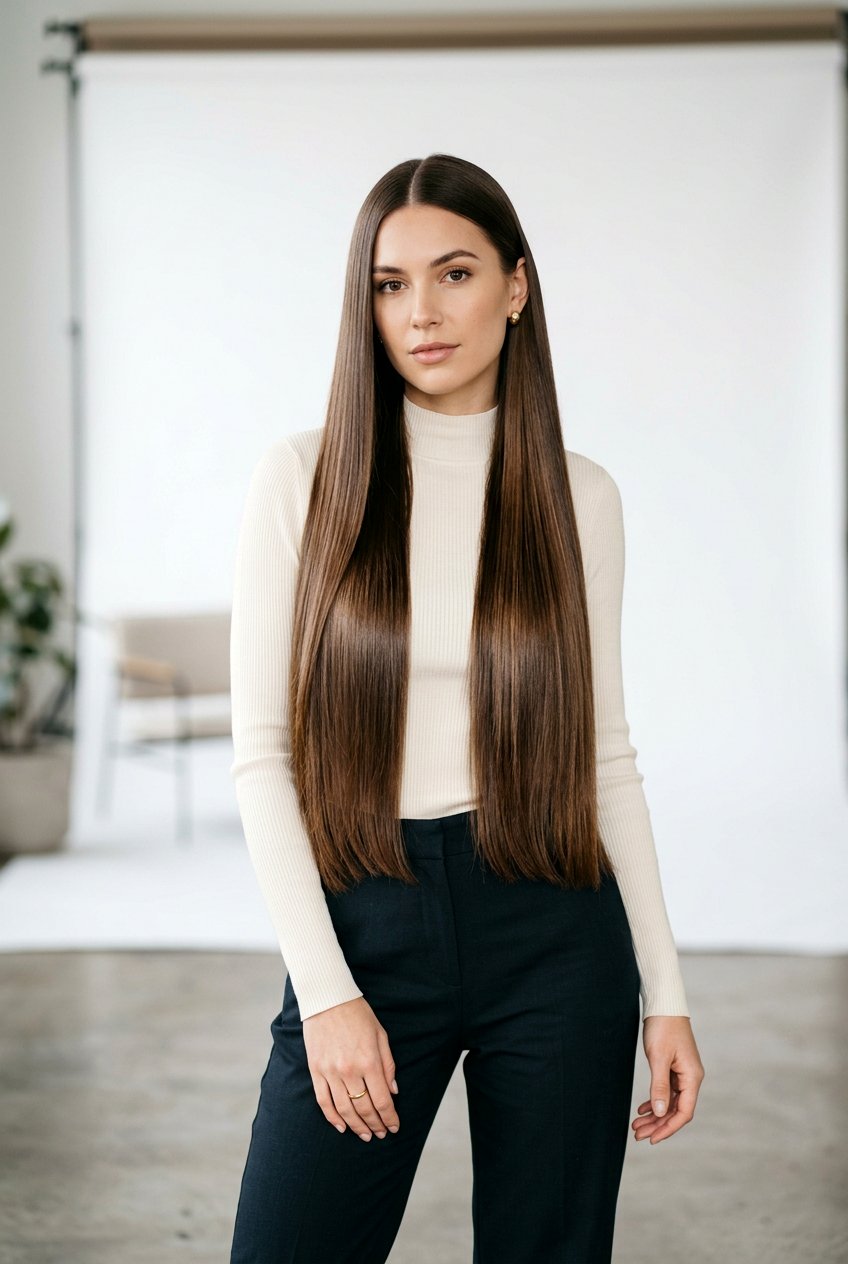 Sleek Straight Hair For Modern Family Photos - 20 family photo hairstyles - 20 family photo hairstyles