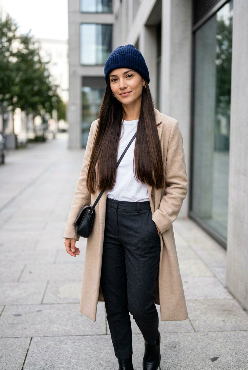 Sleek Straight Hair With Fisherman Beanie - 20 beanie hairstyles - 20 beanie hairstyles