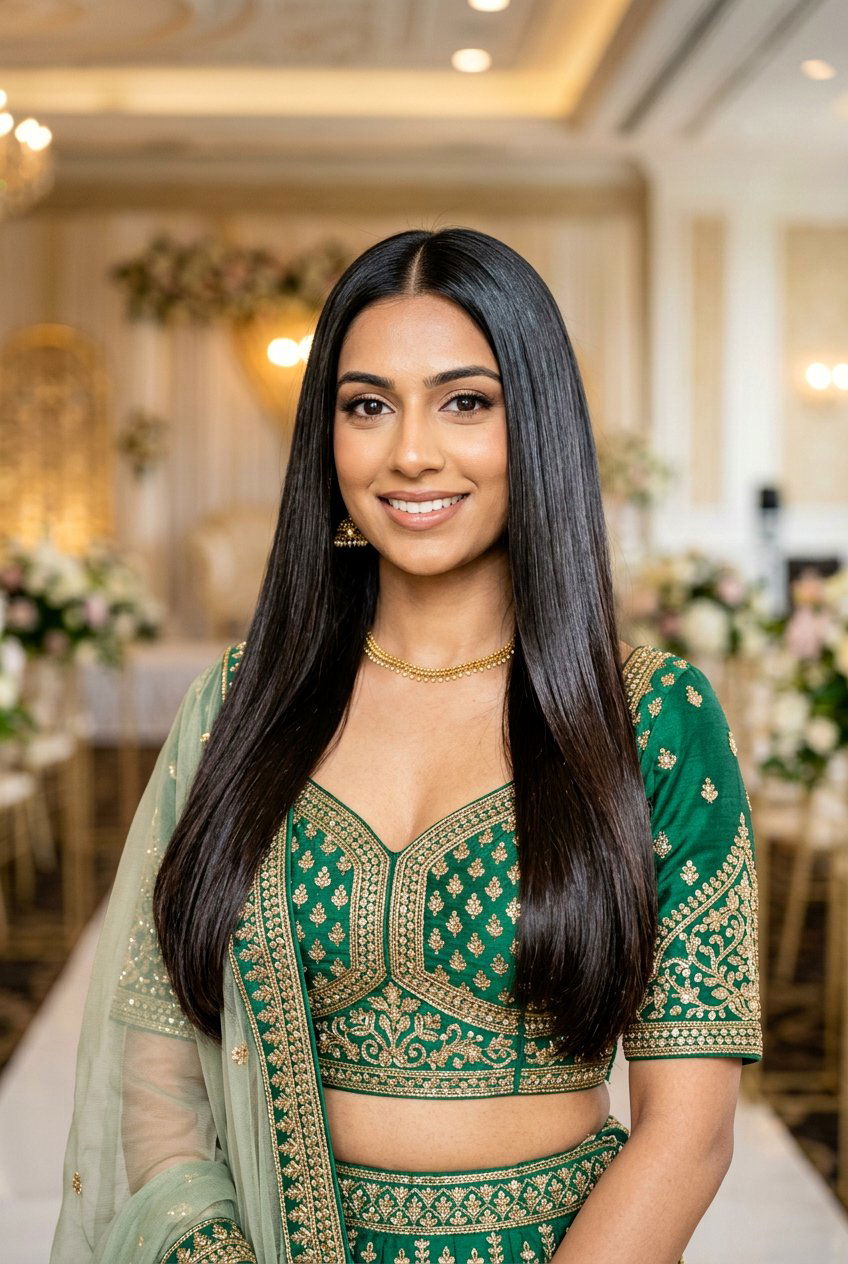 Sleek Straight Hair With Middle Part - 20 sangeet hairstyles - 20 sangeet hairstyles