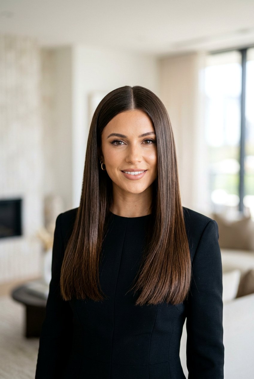 Sleek Straight Hair with Center Part - 20 sophisticated hairstyles for women - 20 sophisticated hairstyles for women