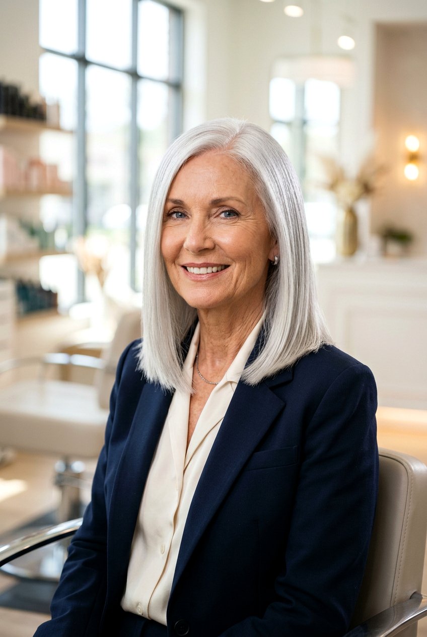 Sleek Straight Lob Haircut - 20 flattering haircuts for older women - 20 flattering haircuts for older women