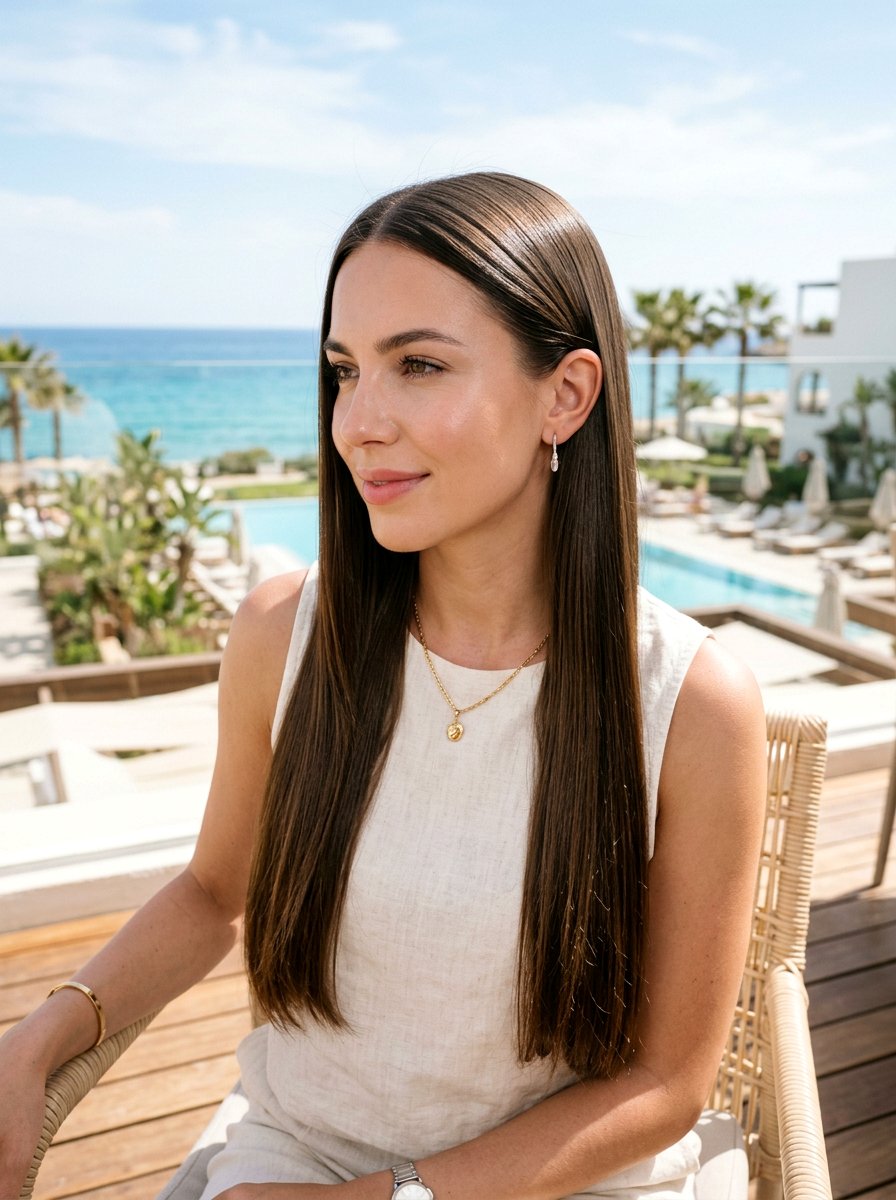 Sleek Straight Long Hair - 20 vacation hairstyle for resort dinner - 20 vacation hairstyle for resort dinner