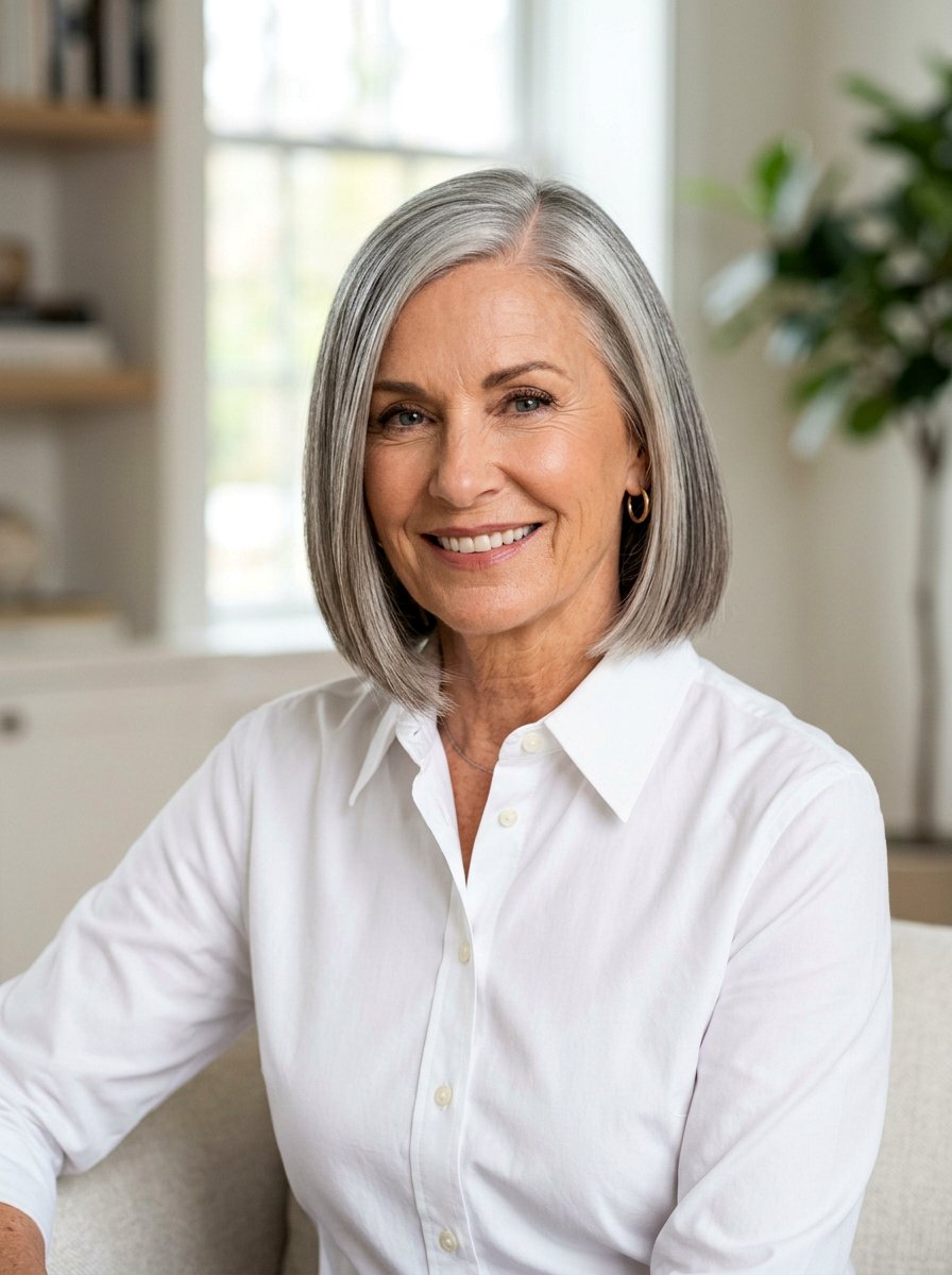 Sleek Straight Side Parted Bob - 20 side parted bob for older women - 20 side parted bob for older women