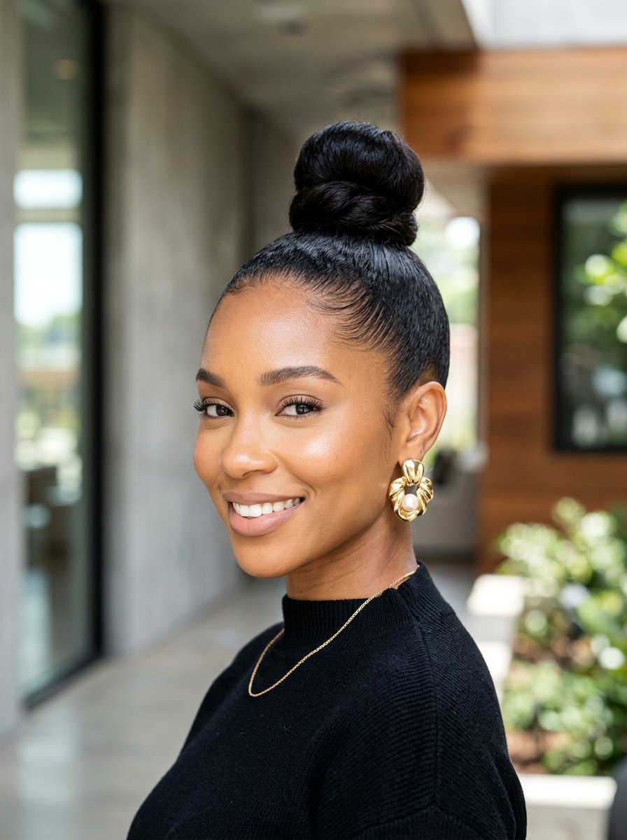 Sleek Top Knot - 20 date night hair ideas for women - 20 date night hair ideas for women