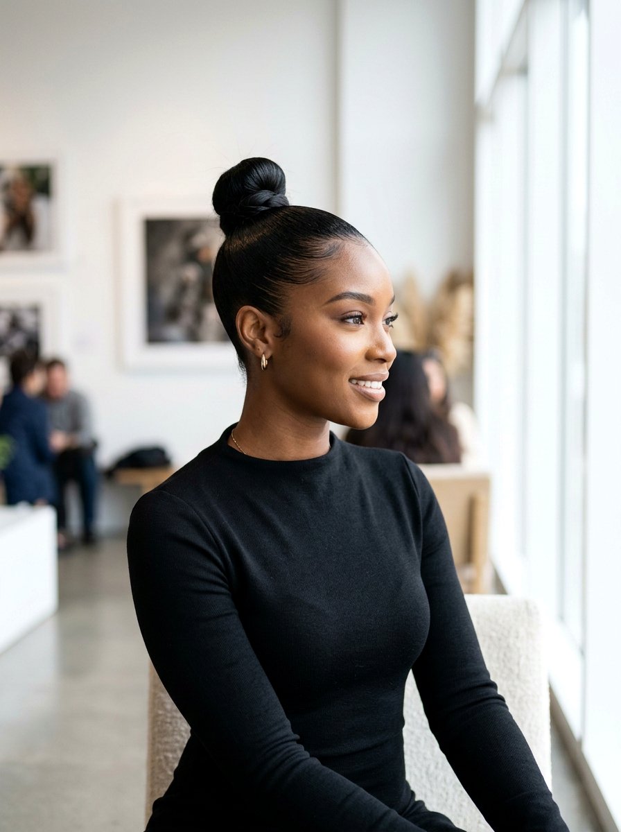 Sleek Top Knot - 20 party hairstyle for black dress - 20 party hairstyle for black dress