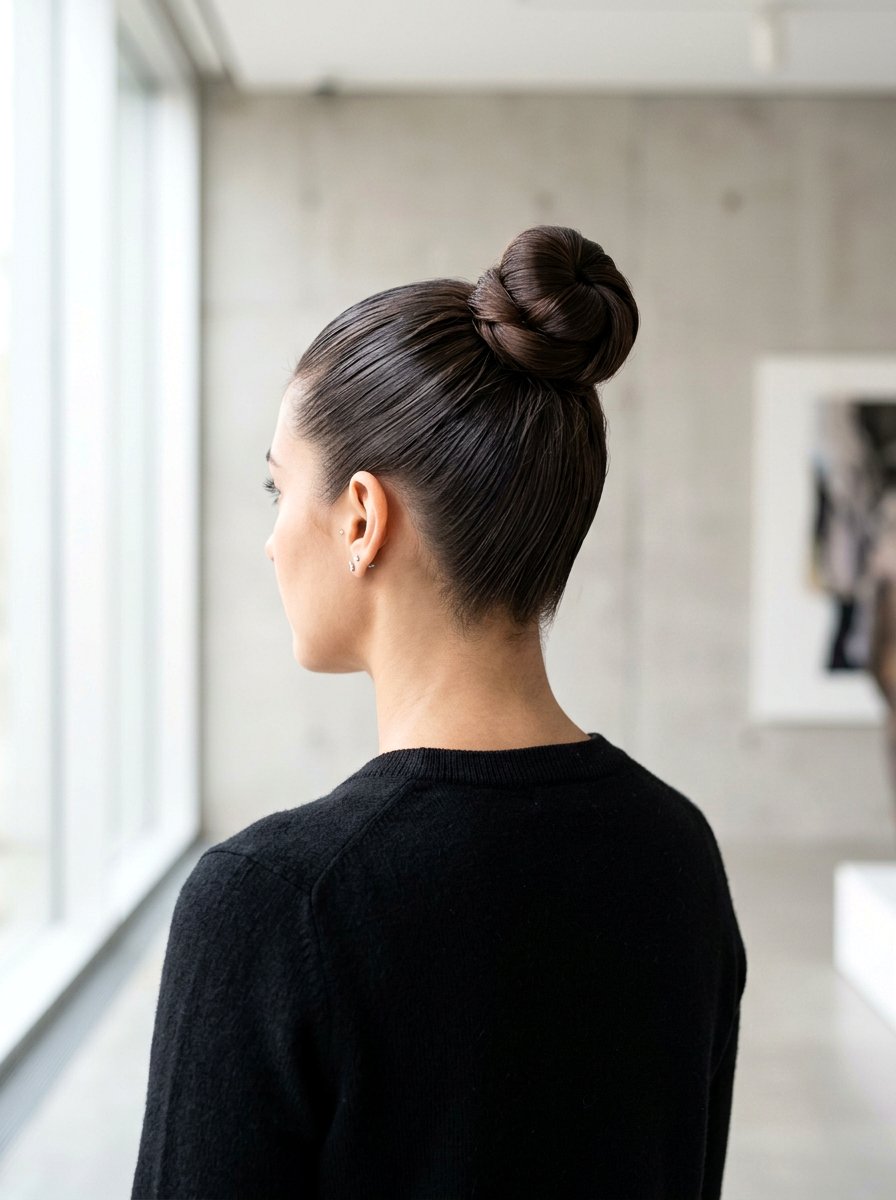 Sleek Top Knot - 20 simple hairstyle for graduation day - 20 simple hairstyle for graduation day