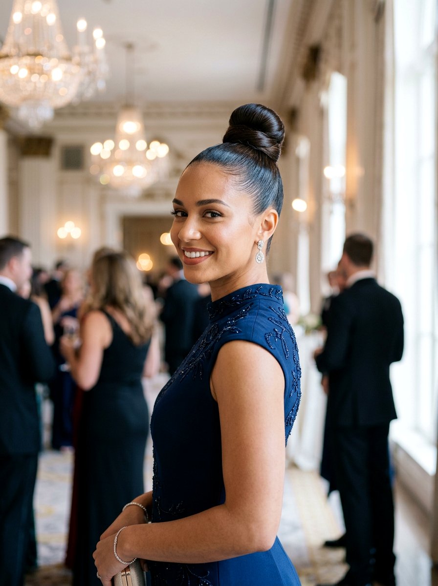 Sleek Top Knot - 20 sleek hairstyle for birthday party - 20 sleek hairstyle for birthday party