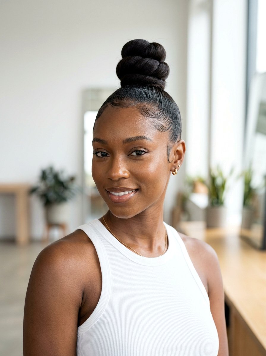 Sleek Top Knot - 20 sleek hairstyle for humid climate - 20 sleek hairstyle for humid climate