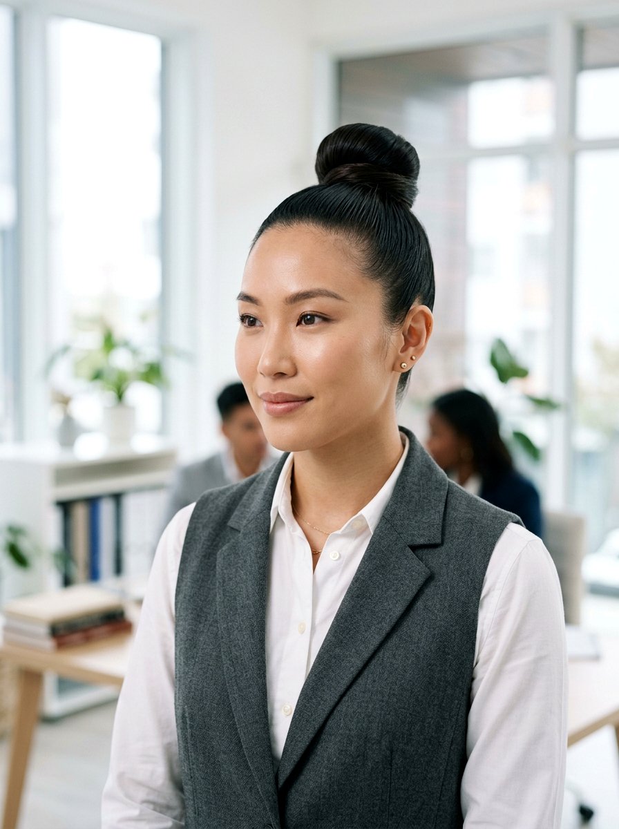 Sleek Top Knot - 20 sleek hairstyle for office meeting - 20 sleek hairstyle for office meeting