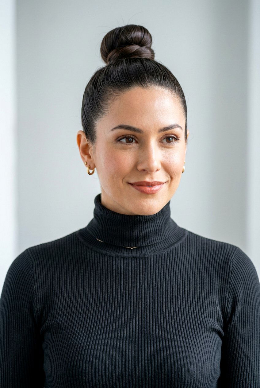 Sleek Top Knot - 20 road trip hairstyle for long layers - 20 road trip hairstyle for long layers