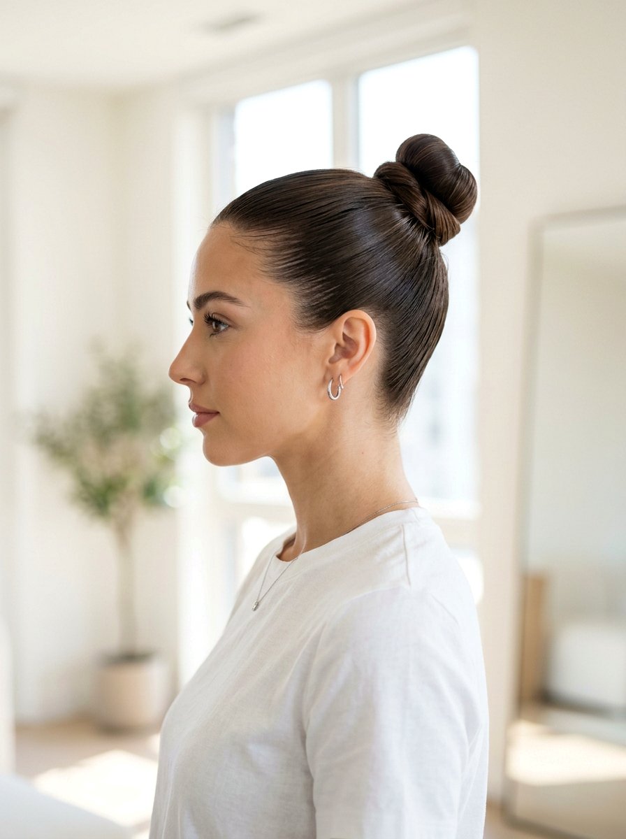 Sleek Top Knot - 20 vacation hairstyle for cruise nights - 20 vacation hairstyle for cruise nights