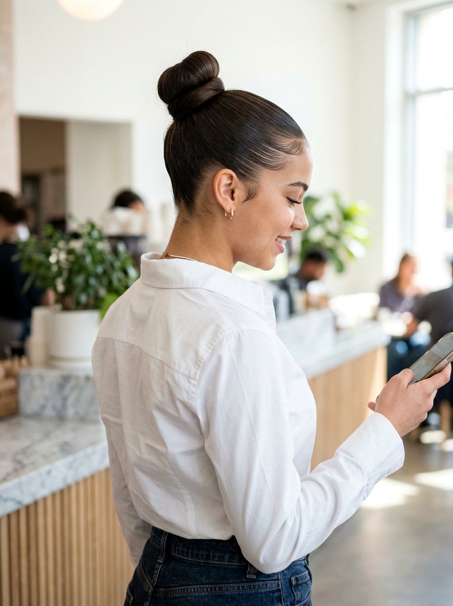 Sleek Top Knot - 20 cute hairstyle for school photos - 20 cute hairstyle for school photos