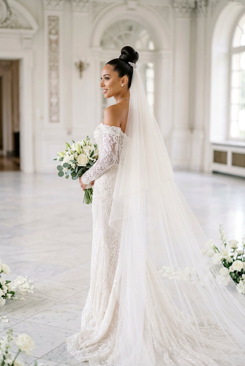 Sleek Top Knot Bridal Hairstyle For Veil - 20 classic bridal bun for veil - 20 classic bridal bun for veil