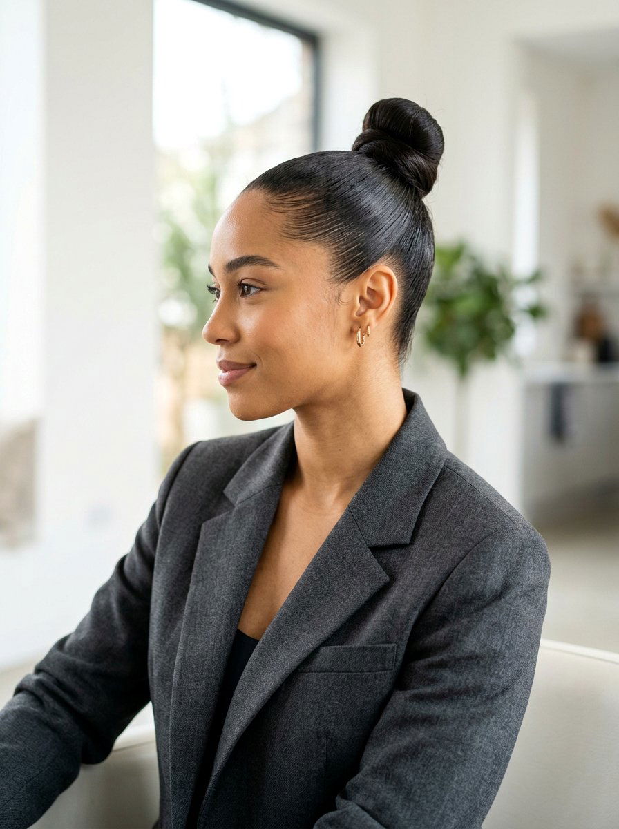 Sleek Top Knot Hairstyle - 20 easy hairstyle for office rush - 20 easy hairstyle for office rush