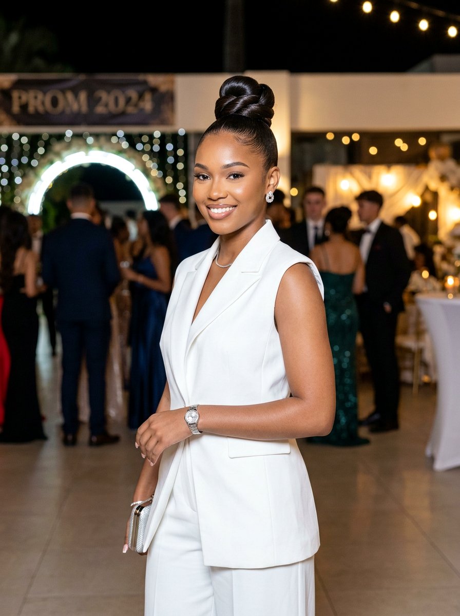 Sleek Top Knot Prom Hairstyle - 20 viral prom hairstyle ideas - 20 viral prom hairstyle ideas