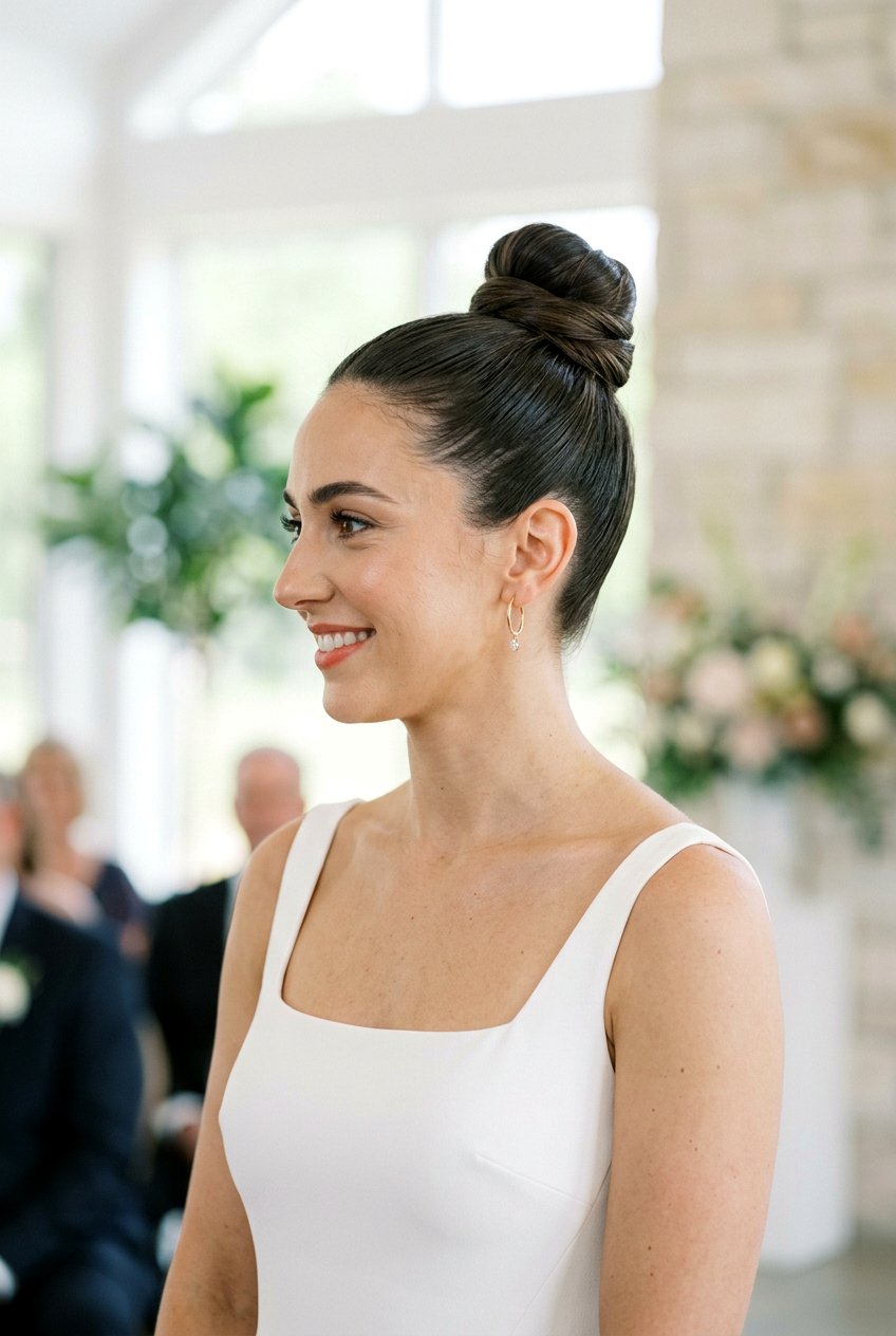 Sleek Top Knot Wedding Hair - 20 bridal hairstyle for sleek modern wedding - 20 bridal hairstyle for sleek modern wedding
