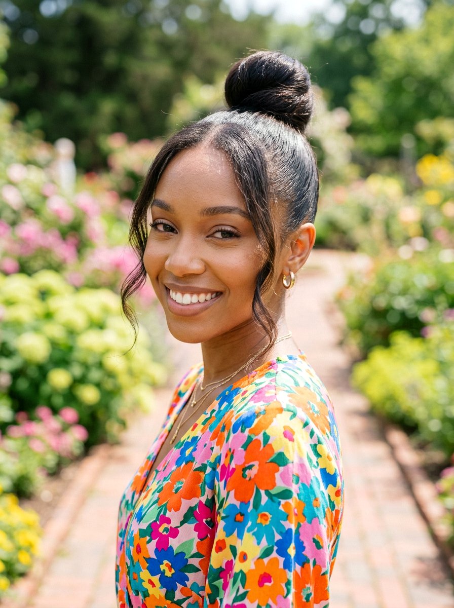 Sleek Top Knot With Face Framing Tendrils - 20 soft glam hairstyle for wedding guest - 20 soft glam hairstyle for wedding guest