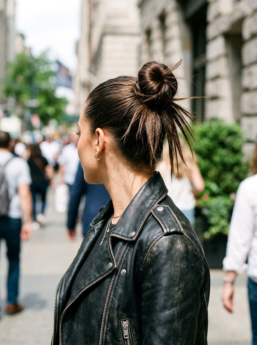 Sleek Top Knot With Loose Ends - 20 party hairstyle with sleek top knot - 20 party hairstyle with sleek top knot