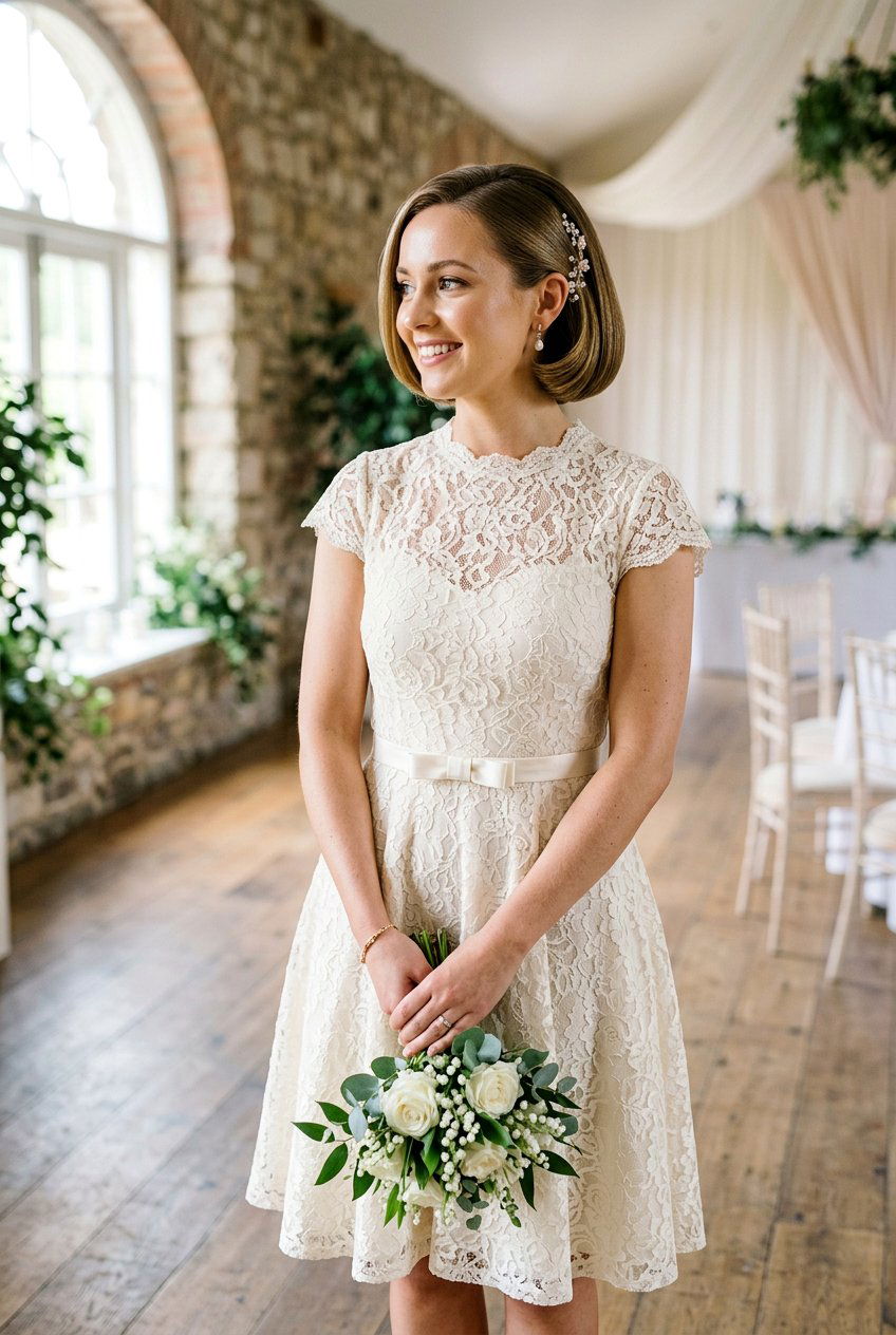 Sleek Tucked Bob Bridal Hairstyle - 20 bridal hairstyle for straight sleek look - 20 bridal hairstyle for straight sleek look